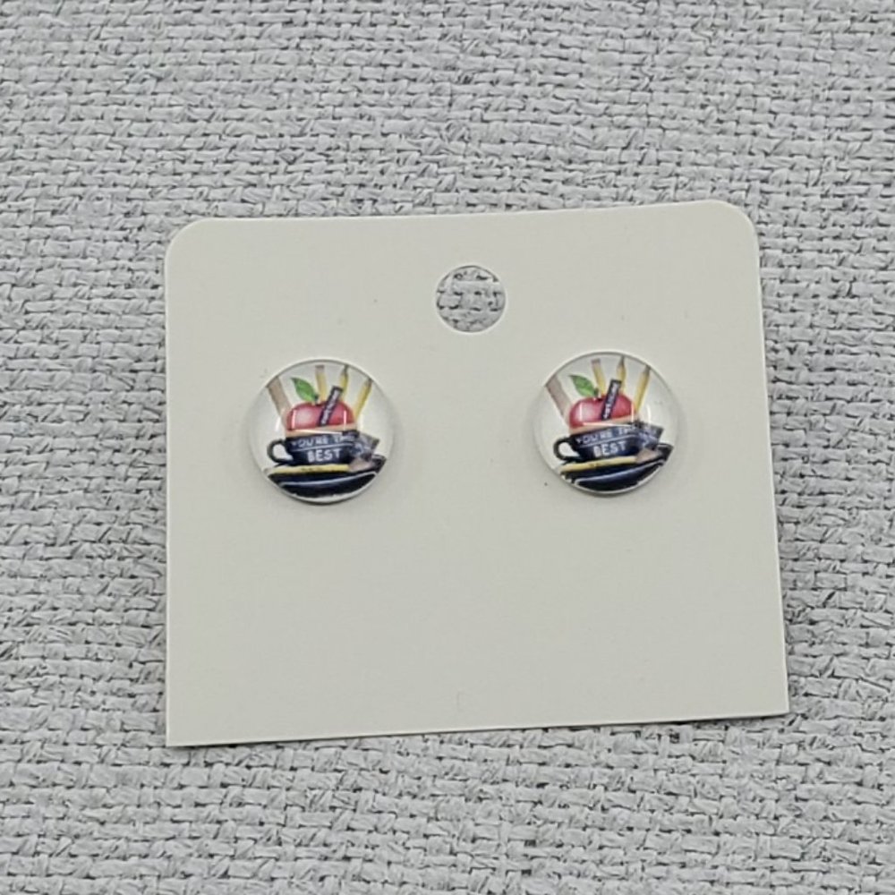 Girls Women's Teacher Design Round Postback Handmade 10mm Hypoallergenic Earring